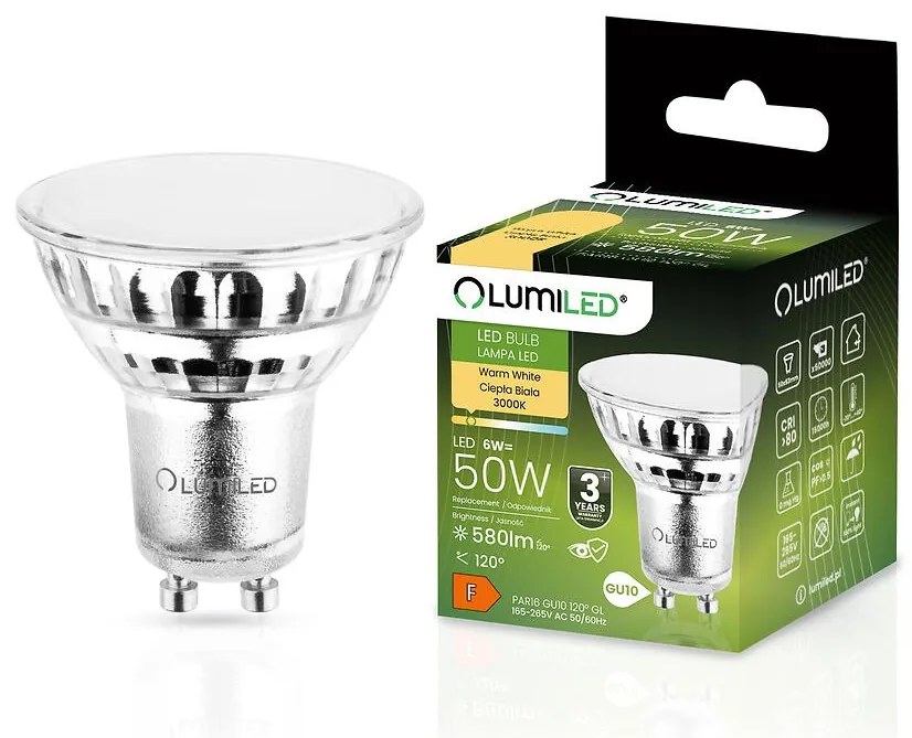 Žiarovka LED GU10 6W 580LM 120ST GLASS CB