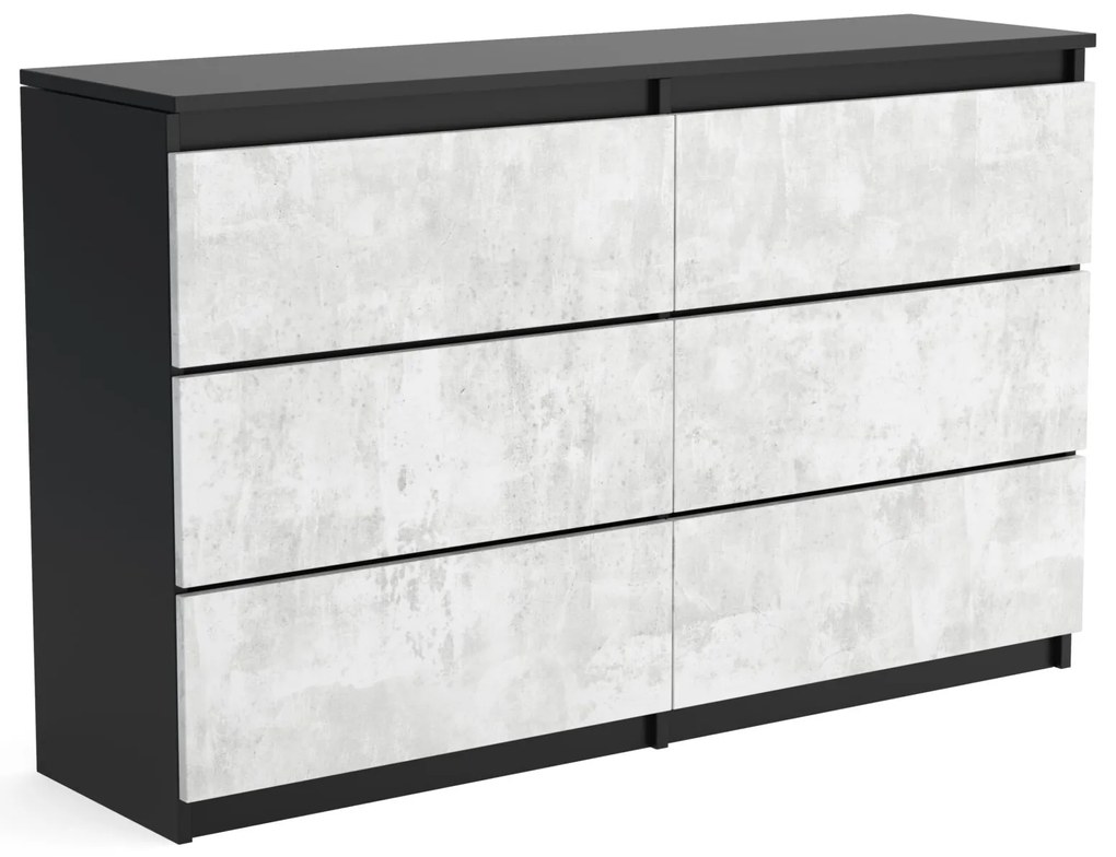 Veľká komoda 6 zásuviek ARIE šírka 120cm Čierna/betónová