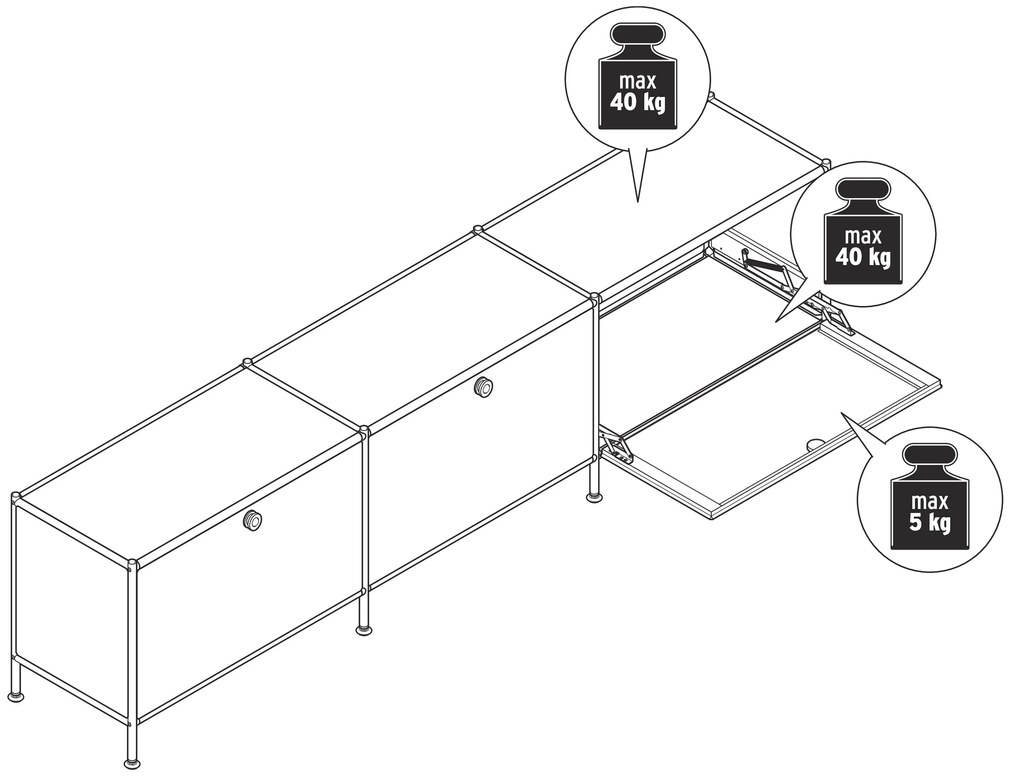 Nízky kovový stolík »CN3« s 3 sklopnými priehradkami, biely