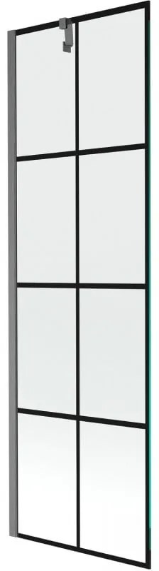 Mexen Next, 1-krídlová vaňová zástena 60 x 150 cm, 6mm číre sklo - čierny vzor, brúsený grafit, 895-060-000-00-77-66