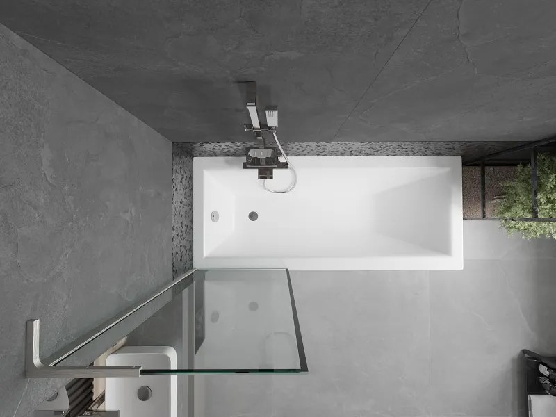 Mexen Next L, 1-krídlová vaňová zástena 60 x 150 cm, 6mm číre sklo-čierny vzor, 6mm číre sklo, profil brúsená oceľ, 895-060-000-03-70-97