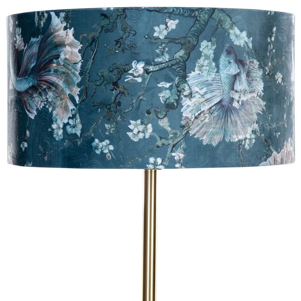 Stojacia lampa mosadz s plyšovým tienidlom s dizajnom rýb 50 cm - Simplo