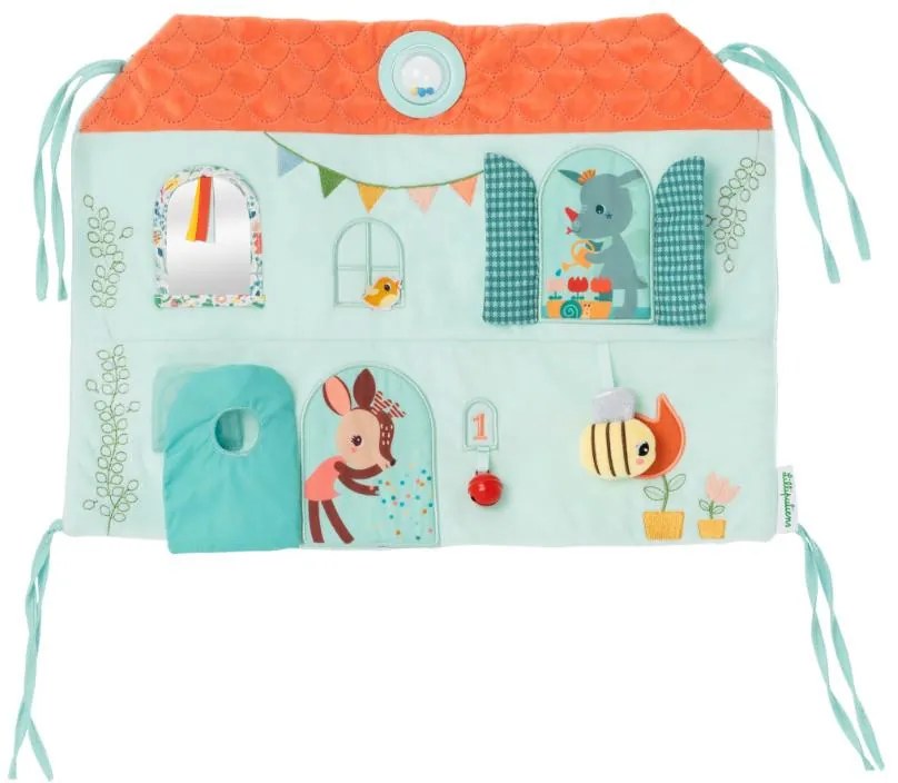 Lilliputiens - textilný panel do postieľky - domček jelenčeka Stelly a dráčika Joea