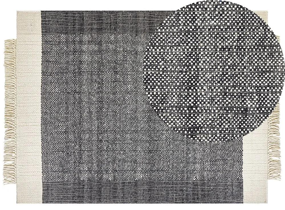 Vlnený koberec 160 x 230 cm čierna/krémová biela ATLANTI Beliani