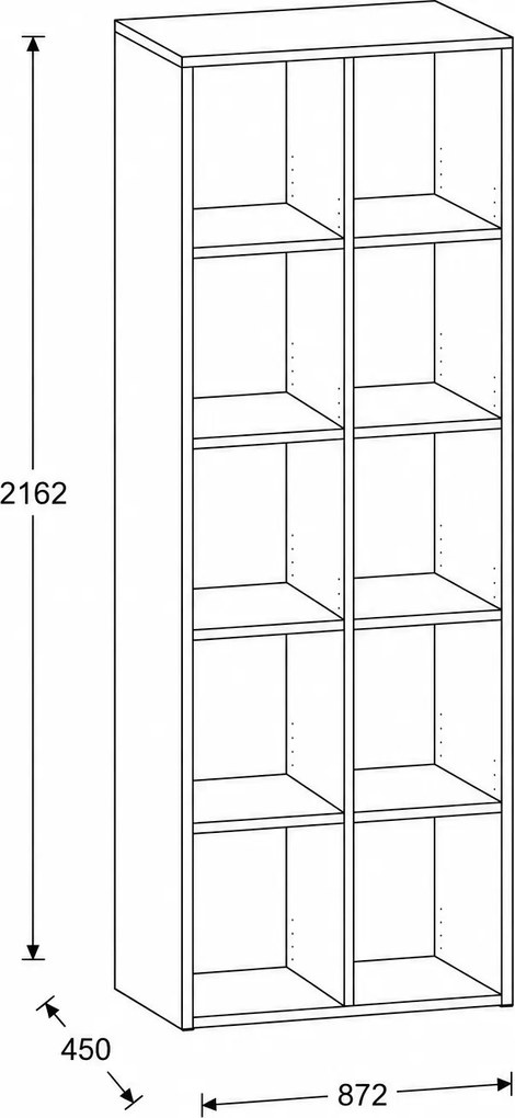 Regál FRAME, vysoký, 2 stĺpce, 2162 x 872 x 450 mm, breza