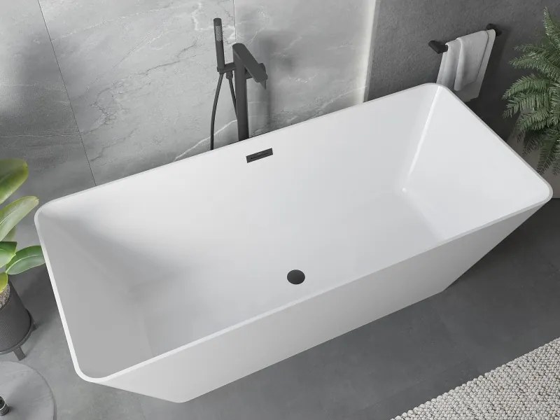 Mexen Velo Slim, voľne stojaca vaňa 170 × 75 cm, biela lesklá, čierny prepad, 52811707500-70