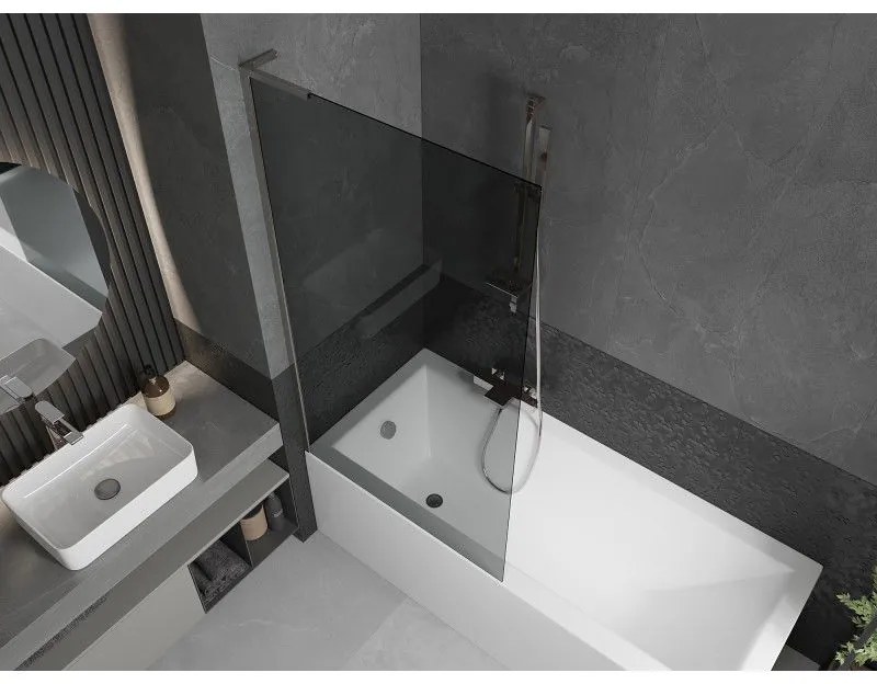 Mexen Next L, 1-krídlová vaňová zástena 90, x 150 cm, 6mm šedé sklo, chrómový profil, 895-050-000-03-40-01