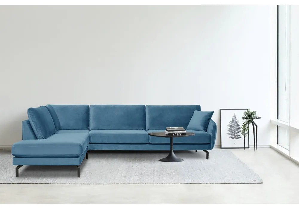 Modrá zamatová rohová pohovka (ľavý roh) Magic - Scandic