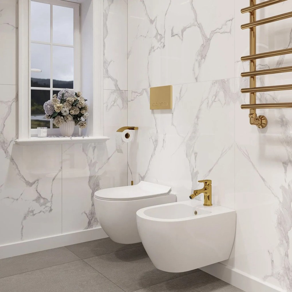Rea Carter Rimless, závesné WC misa 490x370x325 mm + toaletné WC sedadlo, biela lesklá, REA-C1400