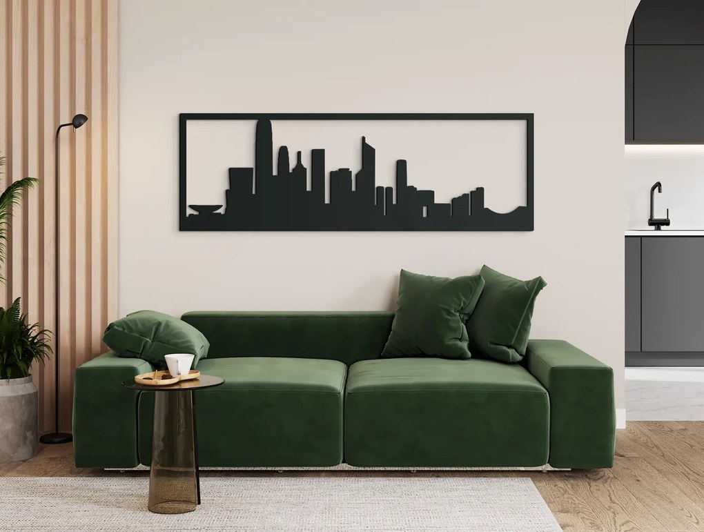 drevko Obraz Hongkong panoráma Rozmer obrazu: 29,5 x 89 cm, Farba dekorácie: Čierna