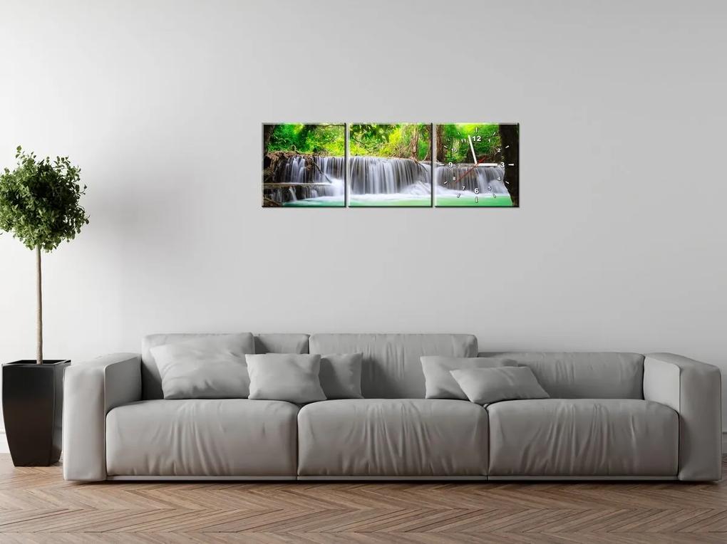 Gario Obraz s hodinami Thajsko a vodopád v Kanjanaburi - 3 dielny Rozmery: 90 x 70 cm