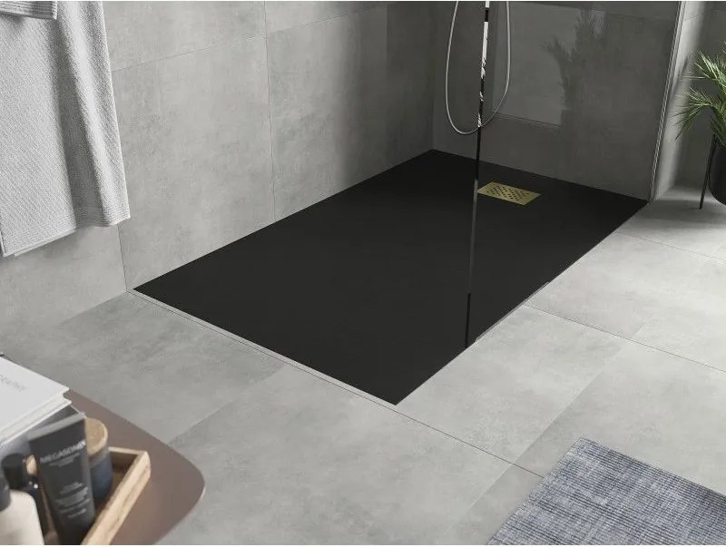 Mexen Hugo, obdĺžniková sprchová vanička SMC 150 x 90 cm, čierna, zlatá krytka, 42709015-G