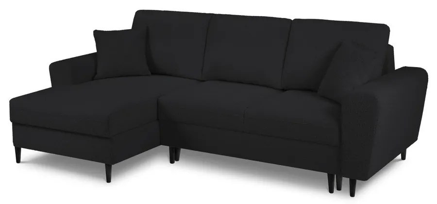 Čierna rozkladacia/s úložným priestorom rohová pohovka z textílie buklé (ľavý roh/s leňoškou) Kyoto – Cosmopolitan Design