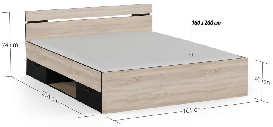 IDEA nábytok Multifunkčná posteľ 160x200 MICHIGAN dub/čierna