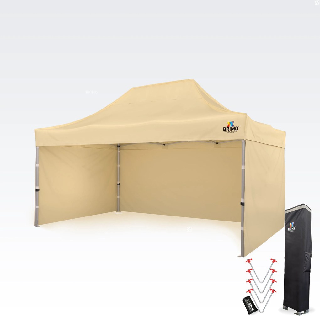 BRIMO Profesionálny promo nožnicový altánok 3x4,5m | Masívny ALU profil 1,8mm - s 3 stenami - Béžová 14