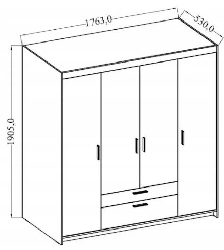 Šatníková skriň ELLENA 4D + zrkadlo, 176x191x53, biela