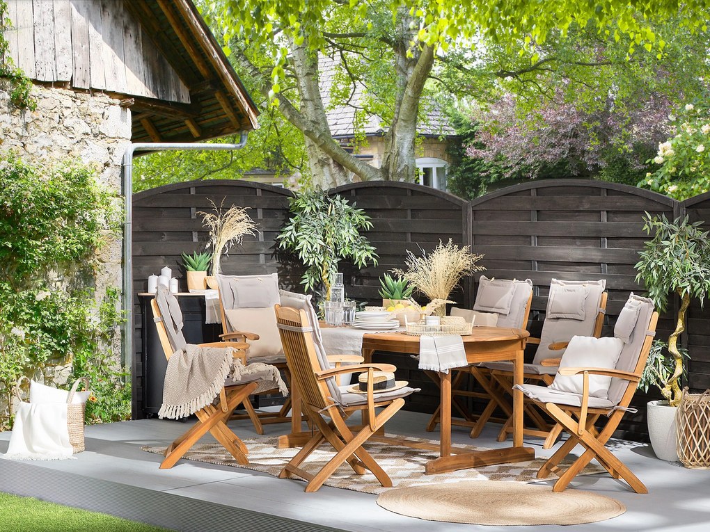 Záhradný stôl s 8 stoličkami so sivobéžovými vankúšmi MAUI Beliani