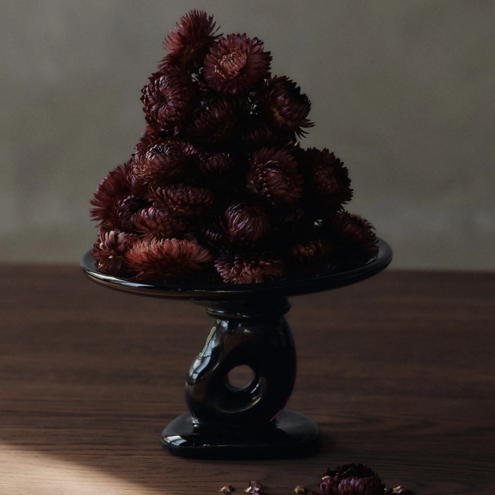 Ferm Living Sklenená misa na podstavci Damo Dark Grape Ø 24 cm
