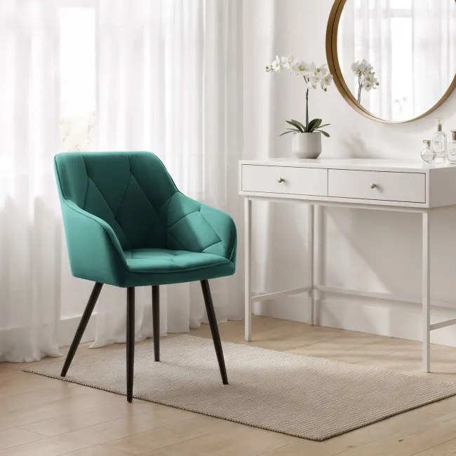 Sada dvoch jedálenských stoličiek DIAMANT zamatové, zelené / čierne nohy (2 ks)