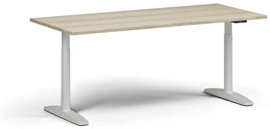 Výškovo nastaviteľný stôl OBOL, elektrický, 675-1325 mm, doska 1800x800 mm, biela zaoblená podnož, dub prírodný