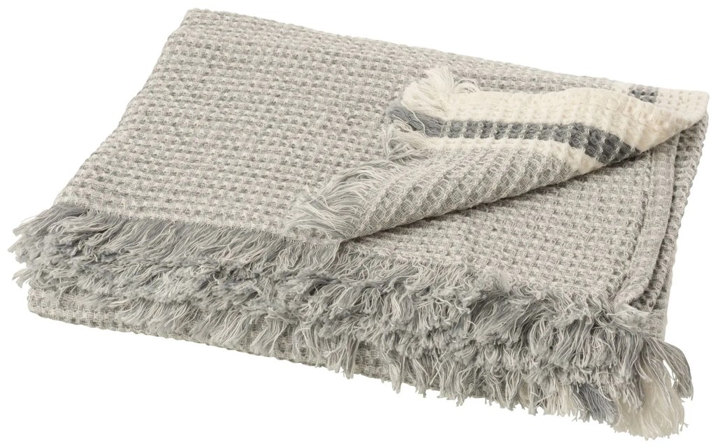 Šedý vaflovitý pléd s pruhom a strapcami Stripe - 130 * 170 cm