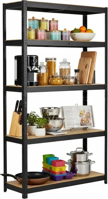 Akcia 3x Regál 180x90x40 cm lakovaný 5-policový, nosnosť 875 kg - čierny