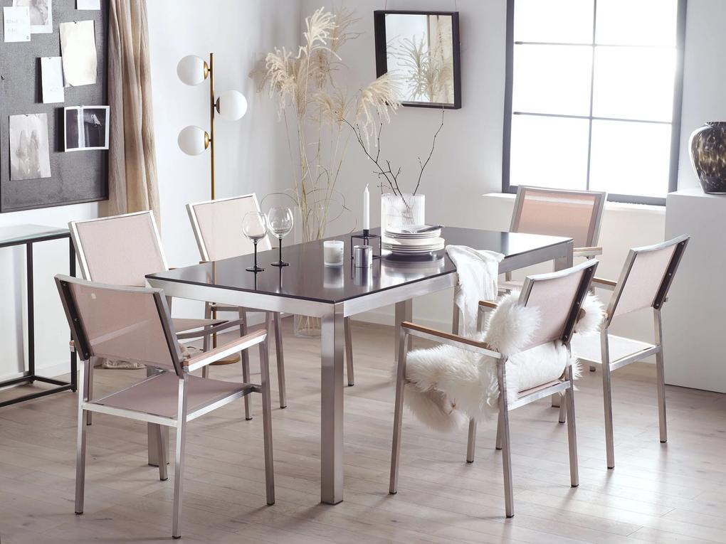 Sada záhradného nábytku stôl so sklenenou doskou 180 x 90 cm 6 béžových stoličiek GROSSETO Beliani