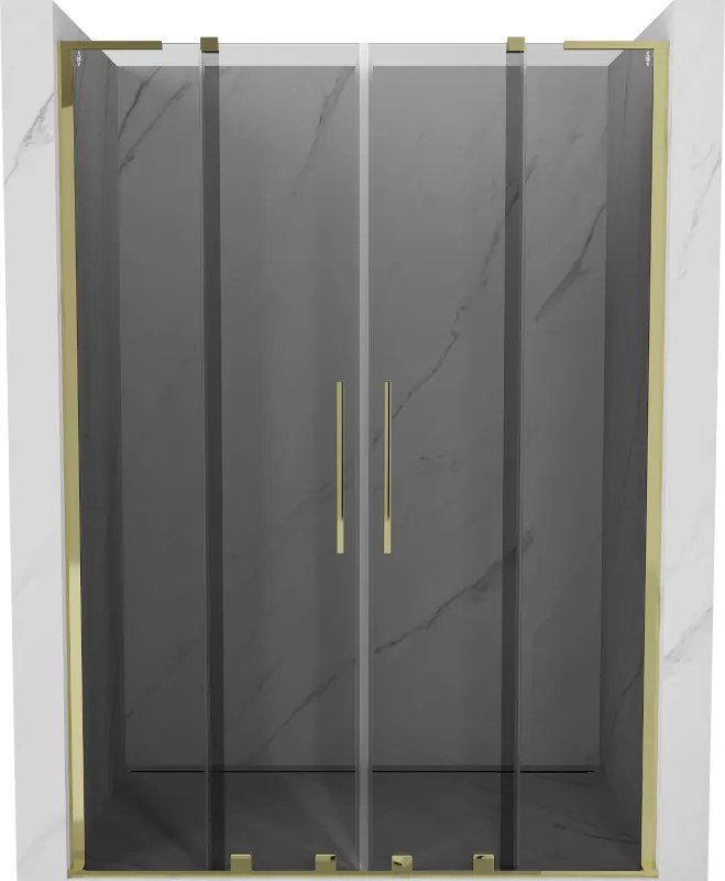 Mexen Velar L Duo, posuvné sprchové dvere do otvoru 150 cm, 8mm šedé sklo, zlatá lesklá, 871-150-003-42-50