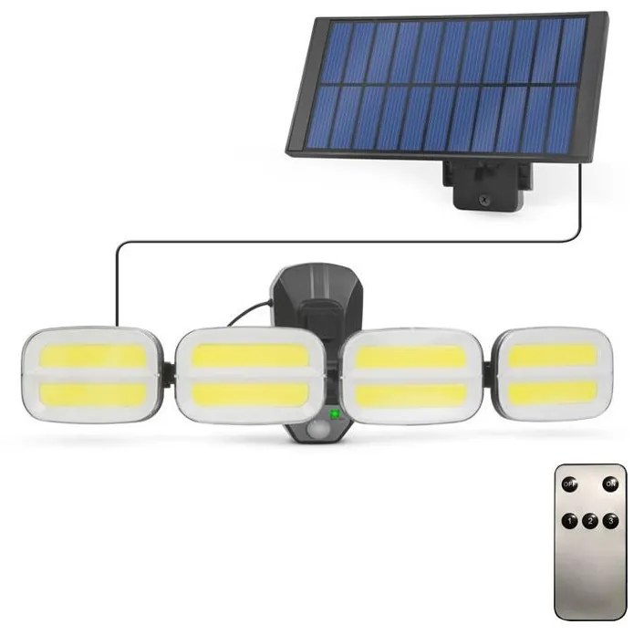 Phenom LED Solárny reflektor so senzorom 4xLED/2,5W/6V IP65 + diaľkové ovládanie LC3342