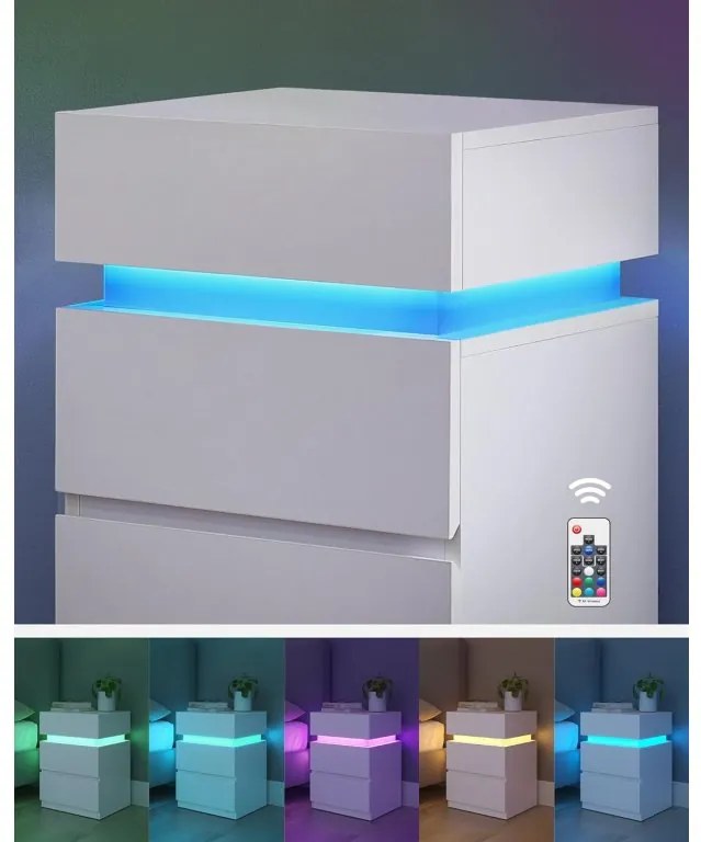 Noční stolek s LED osvětlením Defro bílý