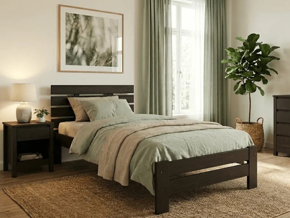 Posteľ PARIS zvýšená 90x200 cm, orech Rošt: S latkovým roštom, Matrac: Matrac DELUXE 10 cm