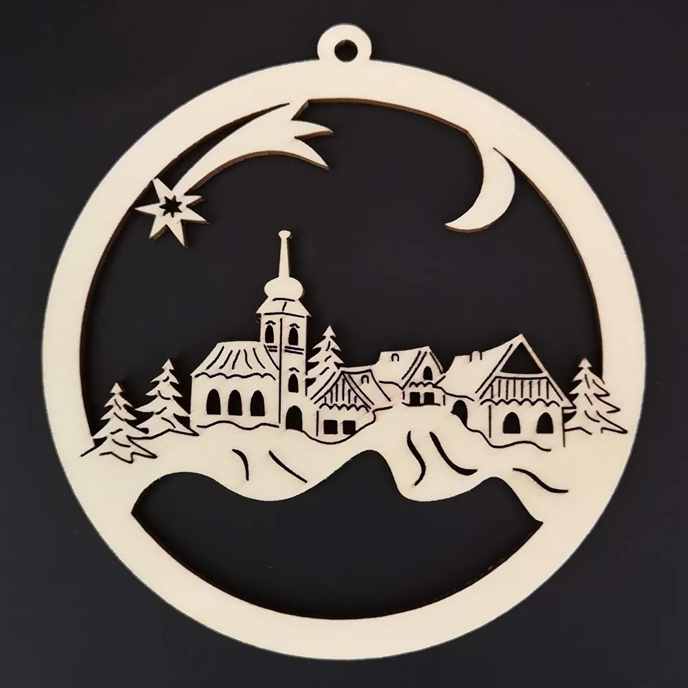 AMADEA Drevená ozdoba gule s dedinkou 20 cm