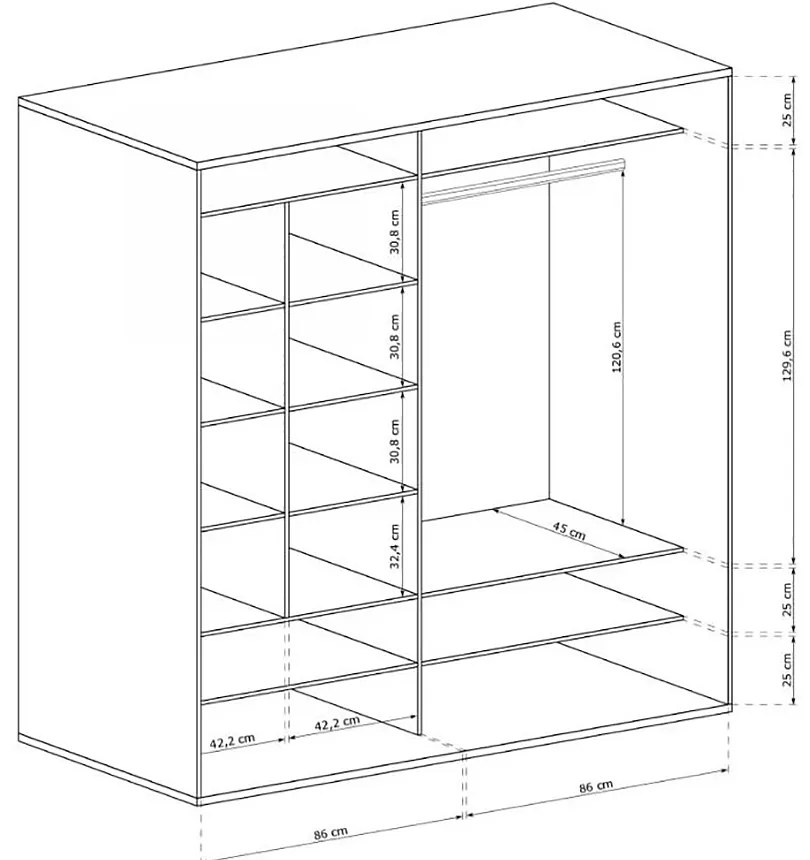 Šatníková skriňa Moderno so zrkadlom 179 cm dub Artisan