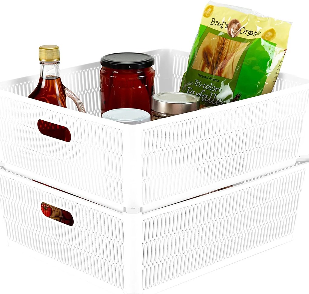 Orion XL - Univerzálny košík NESTA, výsuvné klapky na stohovanie, biely, 38 x 33 x 13 cm