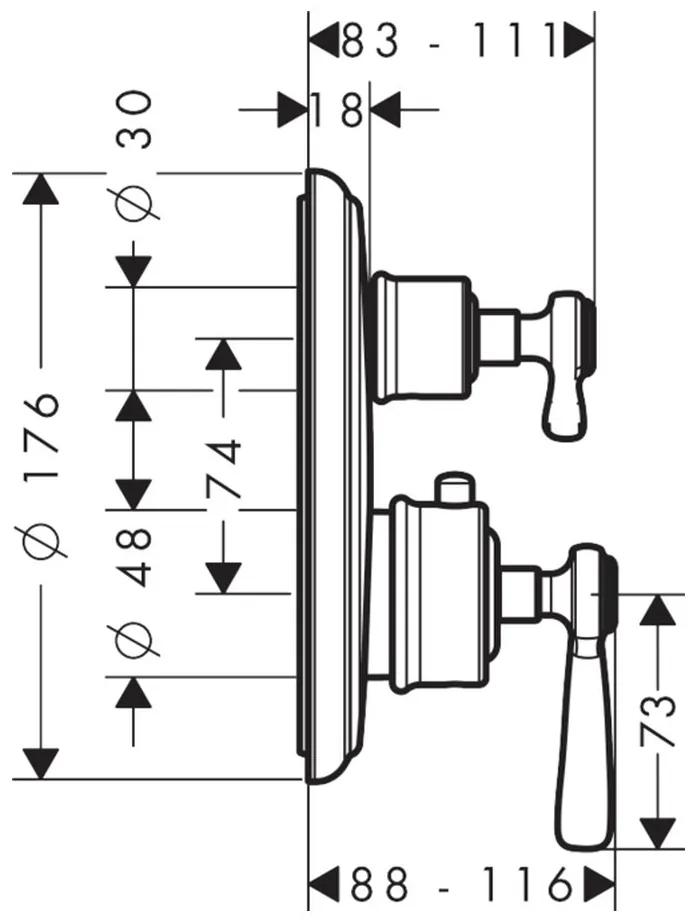 Axor Montreux - Termostatická batéria pod omietku s uzatváracím a prepínacím ventilom, chróm 16821000