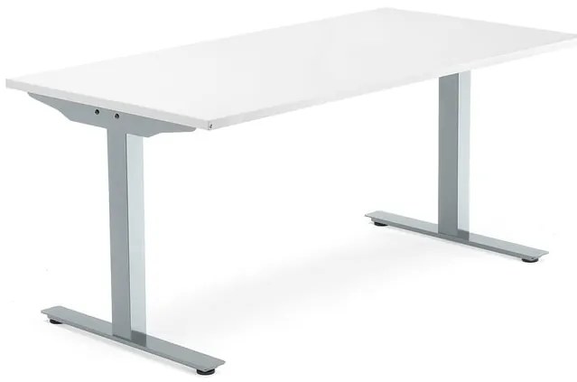 Kancelársky pracovný stôl MODULUS, T-rám, 1600x800 mm, biela/strieborná
