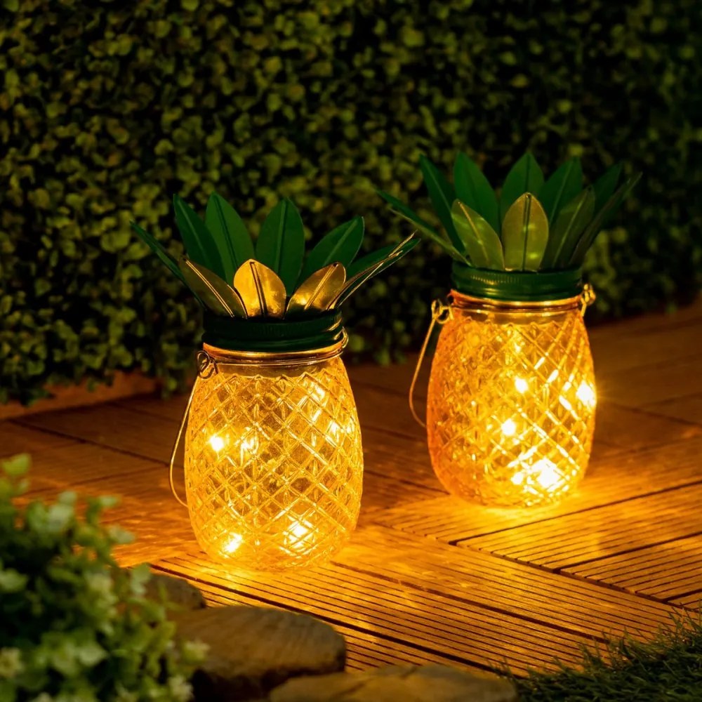 Záhradná lampa LED solárna lucerna Závesná nádoba ANANAS Glass 3000K