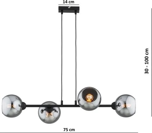 Brilagi - Závesný luster na lanku DIOR 4xE27/60W/230V čierna/dymová sivá