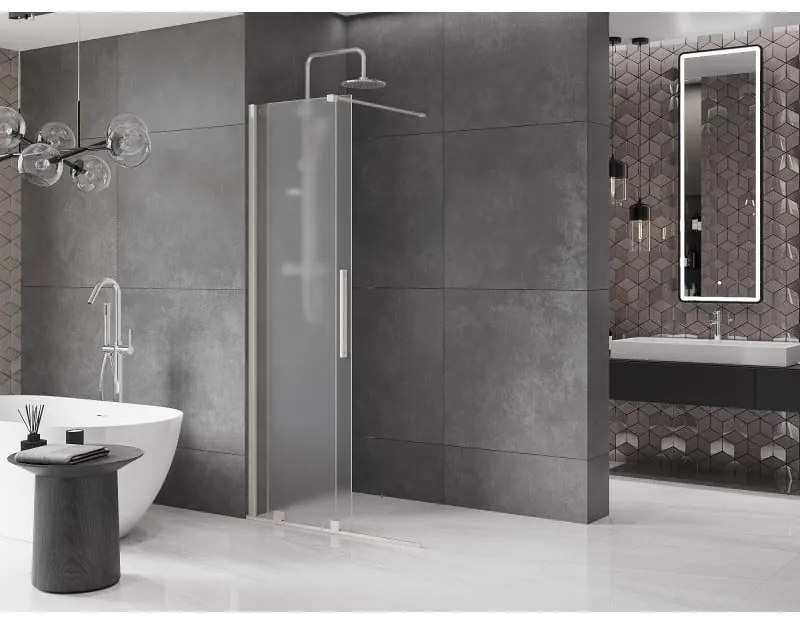 Mexen Velar, sprchová zástena s posuvnými dverami Walk-in 85 x 200 cm, 8mm sklo námraza, brúsená oceľ, 871-085-000-33-97