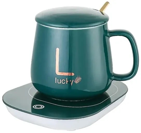 Sada keramického hrnčeka s elektrickým ohrievačom Lucky v darčekovom balení - green