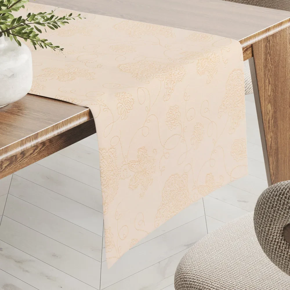 Biante Teflónový behúň na stôl TF-099 Zlaté kvetované ornamenty na béžovom 45x180 cm