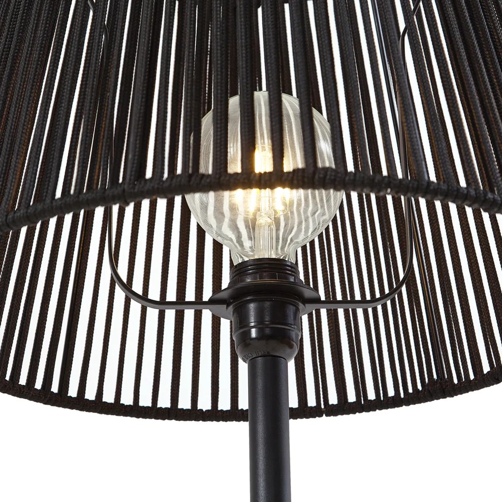 Vonkajšia stojaca lampa čierna s čiernym lanovým tienidlom IP44 - Virginia Jayla