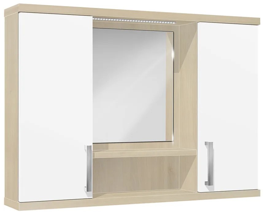 Závesná kúpeľňová skrinka so zrkadlom K11 farba korpusu: Agát, farba dvierok: Bielá lesk