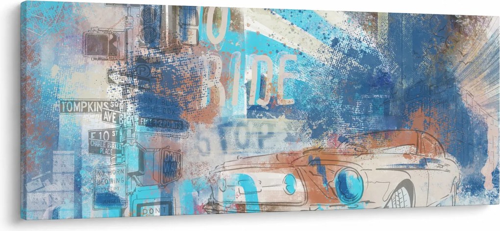 Obraz - Zrodený na jazdu, modré tóny (120x50 cm)