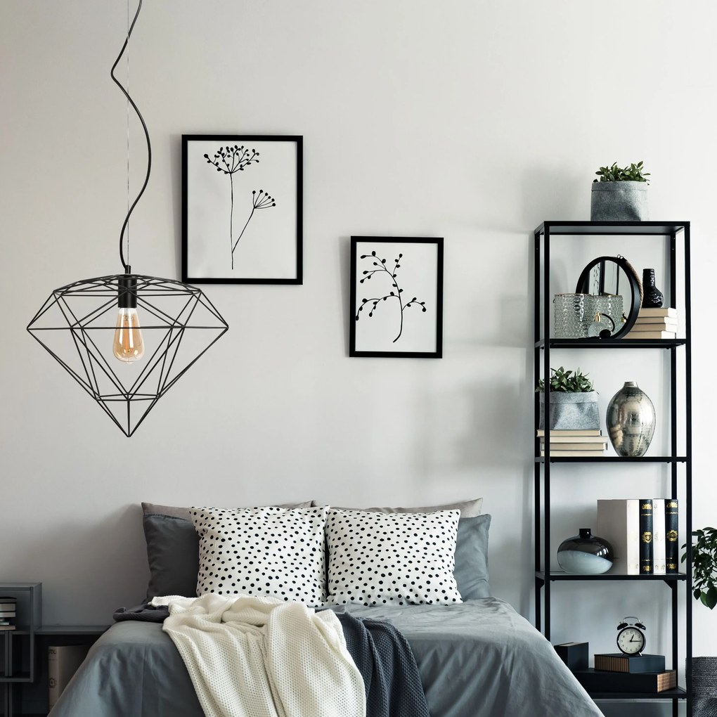 Toolight - Závesná lampa 1xE27 DIAMENT 392197, čierna, OSW-08570
