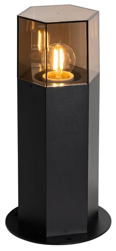 Vonkajšia stojaca lampa čierna s dymovým tienidlom šesťuholníkovým 30 cm - Denmark