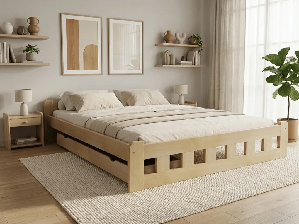Posteľ Naomi zvýšená 120 x 200 cm, borovica Rošt: S lamelovým roštom, Matrac: Matrac Somnia 18 cm