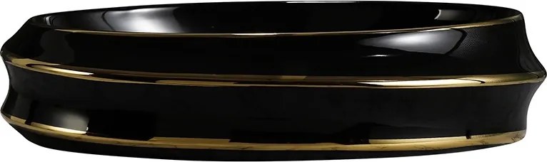 BPS-koupelny Keramické umývadlo na dosku HYD-YO-BL-GL-LN-600 60x40 cm, čierne/zlatý prúžok