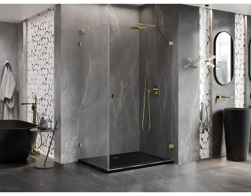 Mexen Lunar-B L pravý výklopný sprchový kút 95 x 80 cm, číre sklo, zlatá lesklá, 832L-095-080-50-00-P