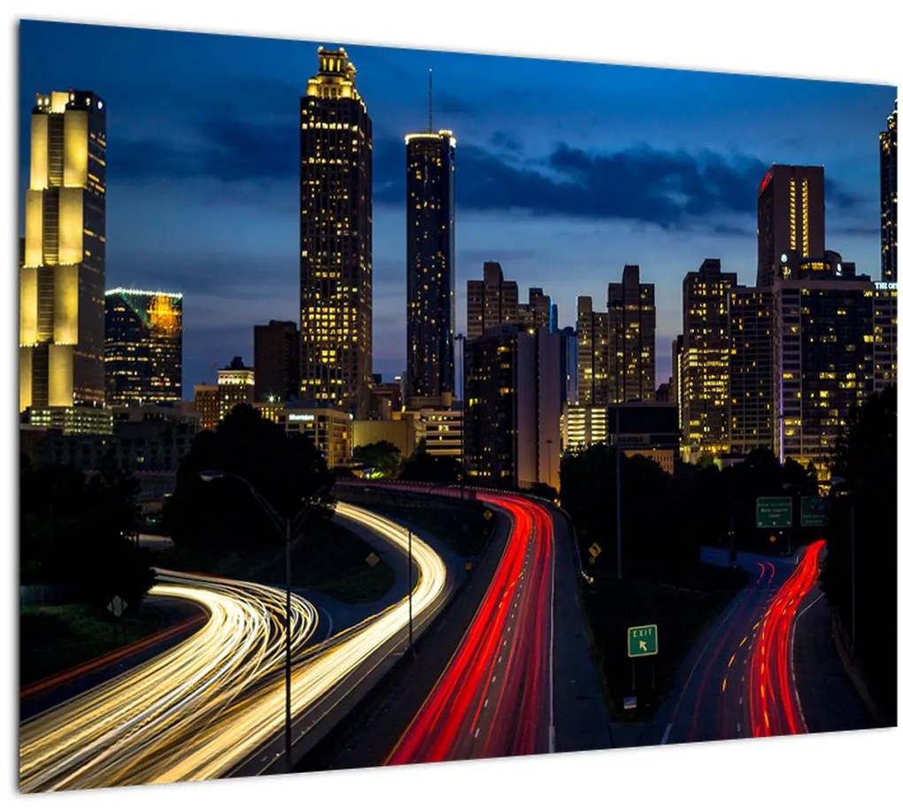 Sklenený obraz - Nočné mesto (70x50 cm)